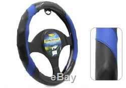 Tirol 38cm Size Premium Universal Black and Blue Steering Wheel Cover T22296