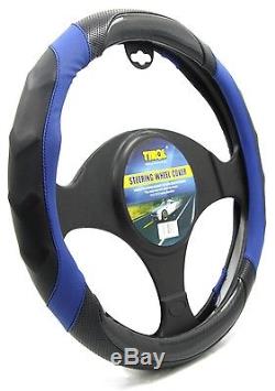 Tirol 38cm Size Premium Universal Black and Blue Steering Wheel Cover T22296