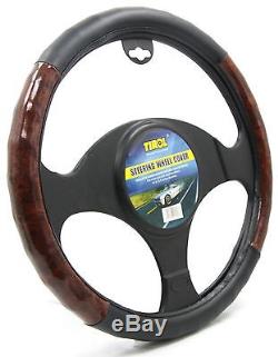Tirol T12739 Universal Fit Black Brown Wood Pattern PVC Steering Wheel Cover