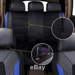 Universal Car Seat Cover Leather Mesh Blue Black Breathable Steering Wheel Cover