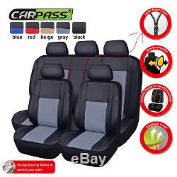 Universal Car Seat Covers Leather Steering Wheel Cover Airbag Ready Rear Split