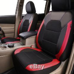 Universal Car Seat Covers Luxury Leather Mesh Black Red Steering Wheel Cover