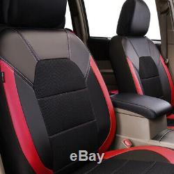 Universal Car Seat Covers Luxury Leather Mesh Black Red Steering Wheel Cover