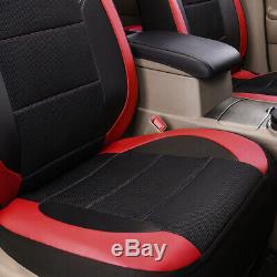 Universal Car Seat Covers Luxury Leather Mesh Black Red Steering Wheel Cover