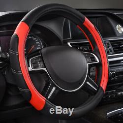 Universal Car Seat Covers Luxury Leather Mesh Black Red Steering Wheel Cover