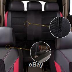 Universal Car Seat Covers Luxury Leather Mesh Black Red Steering Wheel Cover