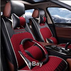 Universal PU Leather Car Seat Cover + Steering Wheel Cover 11pcs/set Red