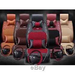 Universal PU Leather Car Seat Cover + Steering Wheel Cover 11pcs/set Red