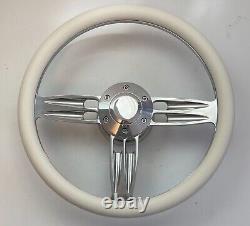 WHITE Half Wrap 14 BILLET Steering Wheel + Horn Button + Adapter GM FORD MOPAR