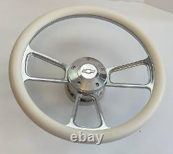 WHITE Half Wrap 14 BILLET Steering wheel + Adaptor +CHEVY BOWTIE Horn Button
