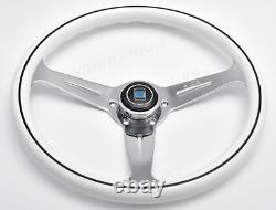 White Nardi style Steering Wheel chrome spokes and nardi horn buttom