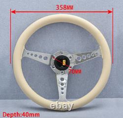 White/beige leather M style Steering Wheel momo horn button, vintage wheel