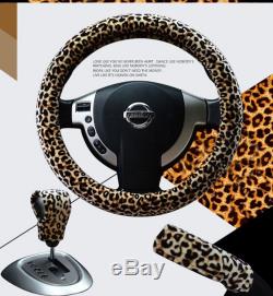 Winter Multi-colors Leopard Printed Plush Car Steering Wheel Cover 15